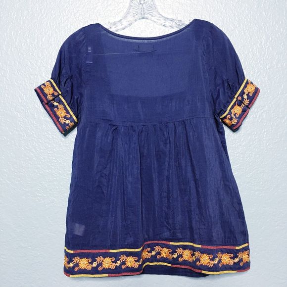 Aryn K Embroidered Button Cuff Silk Blend Top - Picture 4 of 5